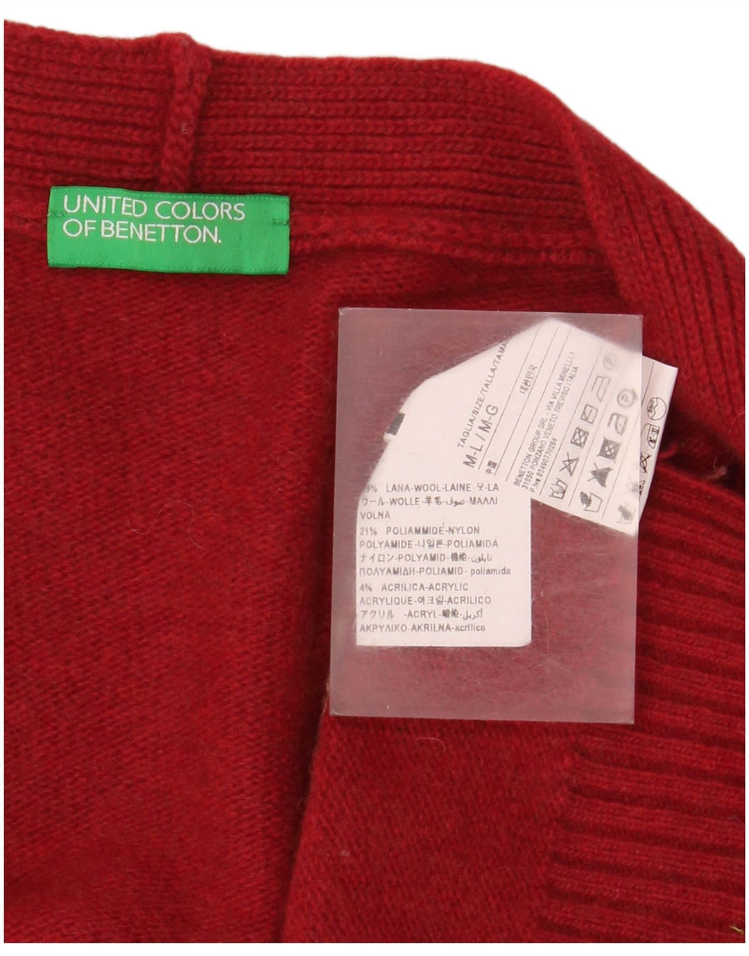 Maglione cardigan oversize da donna Benetton UK 14 Lana a righe rosse medie