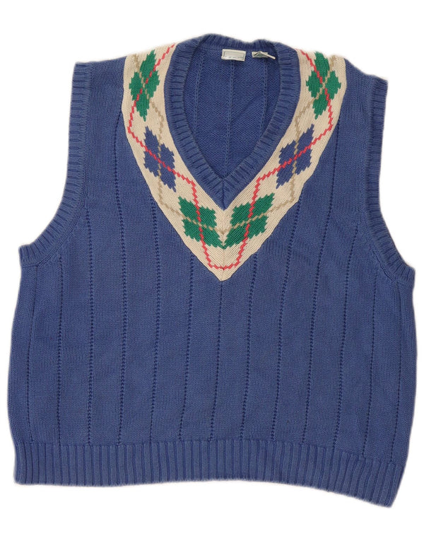 Izod Womens Vest Tank Top UK 16 Large Blue Argyle/Diamond Cotton