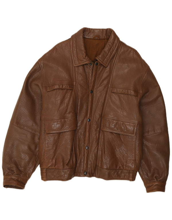 Giacca in pelle vintage da uomo IT 52 XL in pelle marrone