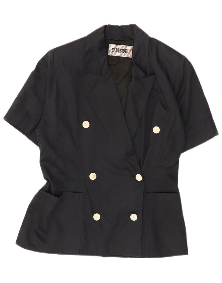 Giacca blazer doppiopetto a maniche corte da donna vintage UK 10 piccola nera