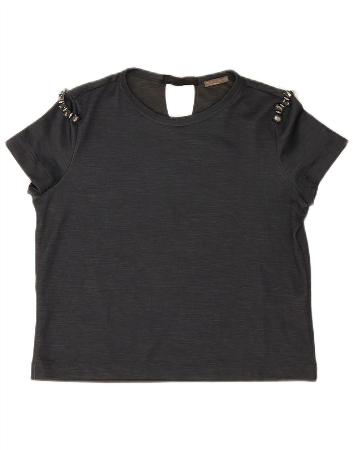 T-shirt corta da donna Zara UK 14 Poliestere grigio medio