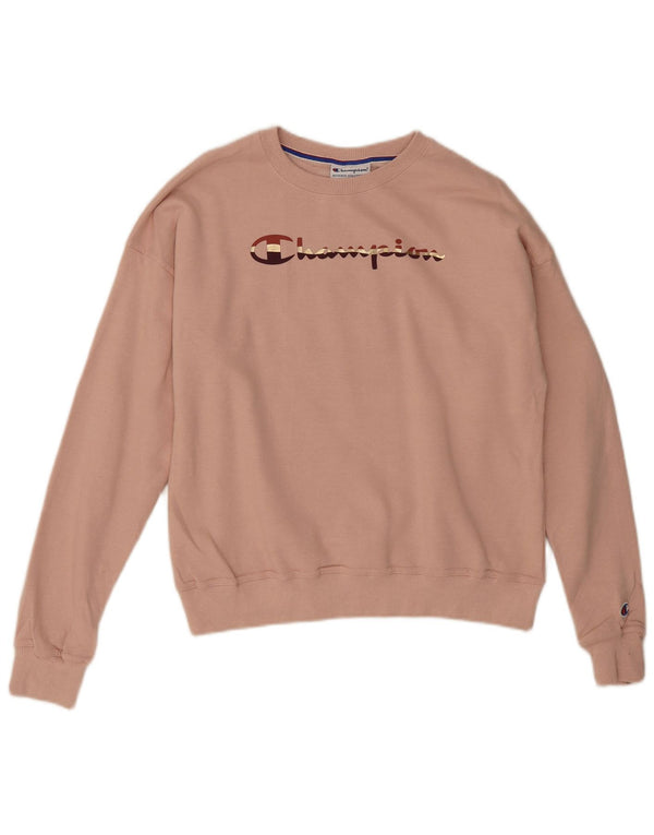 Felpa oversize con grafica da donna Champion, maglione UK 10, piccolo cotone rosa
