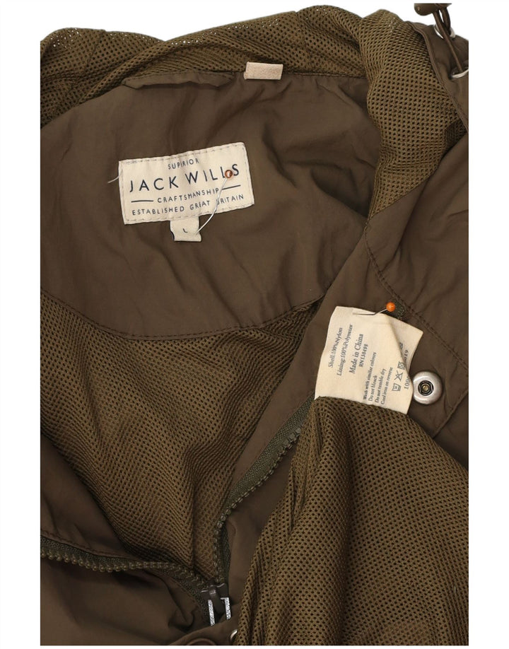 JACK WILLS Giacca antipioggia da uomo con cappuccio UK 40 Large Nylon kaki