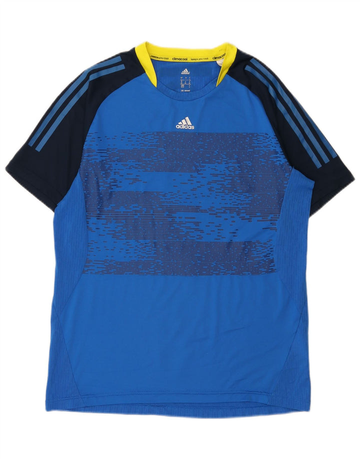 T-shirt grafica Adidas da uomo Climacool Top in poliestere color block blu medio