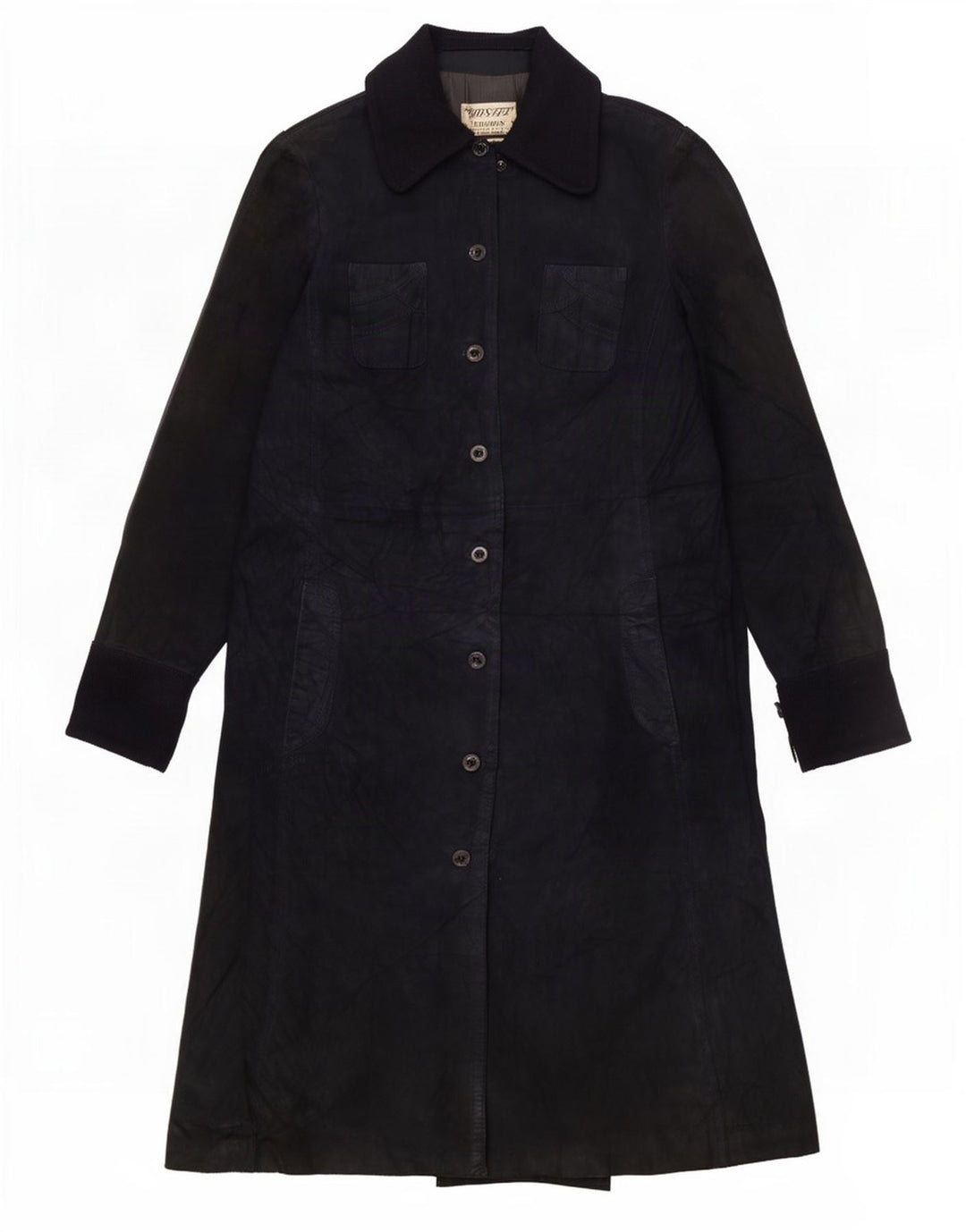 Soprabito vintage in pelle scamosciata da donna UK 10 piccolo blu navy