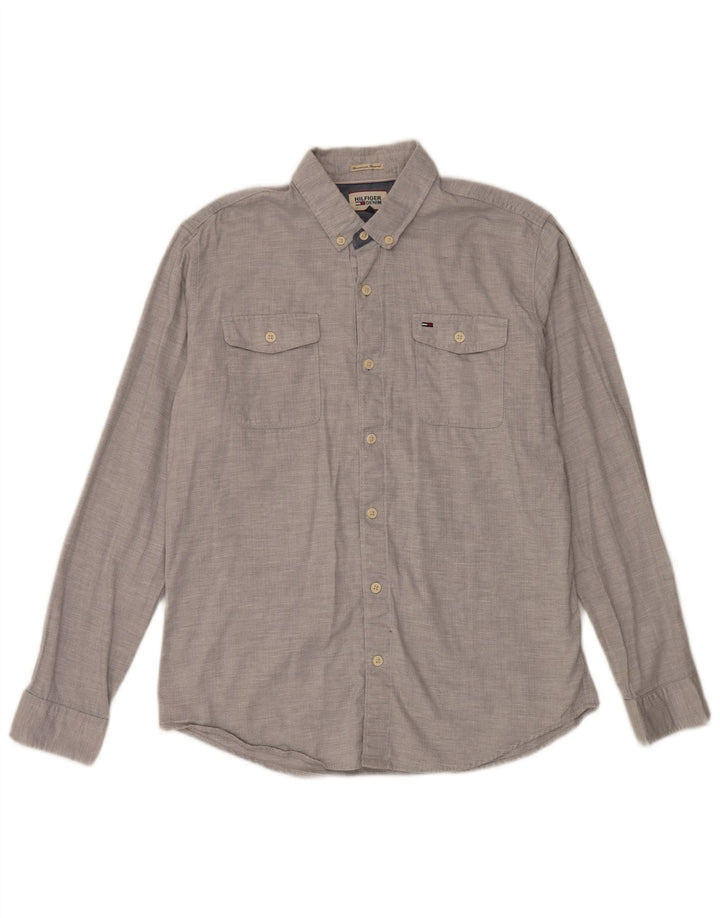 Camicia da uomo Tommy Hilfiger Large in cotone a spina di pesce grigio