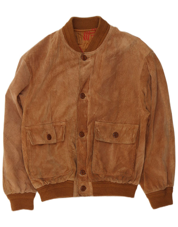 Giubbotto bomber in pelle scamosciata vintage da uomo UK 40 grande in pelle marrone