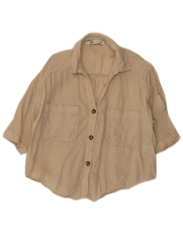 Camicia oversize con maniche a 3/4 da donna Zara UK 6 XS Lino beige