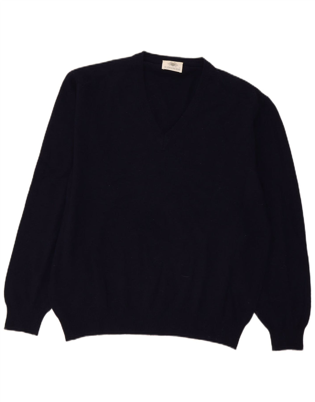 Maglione da uomo con scollo a V Il Granchio, grande lana d'agnello blu navy