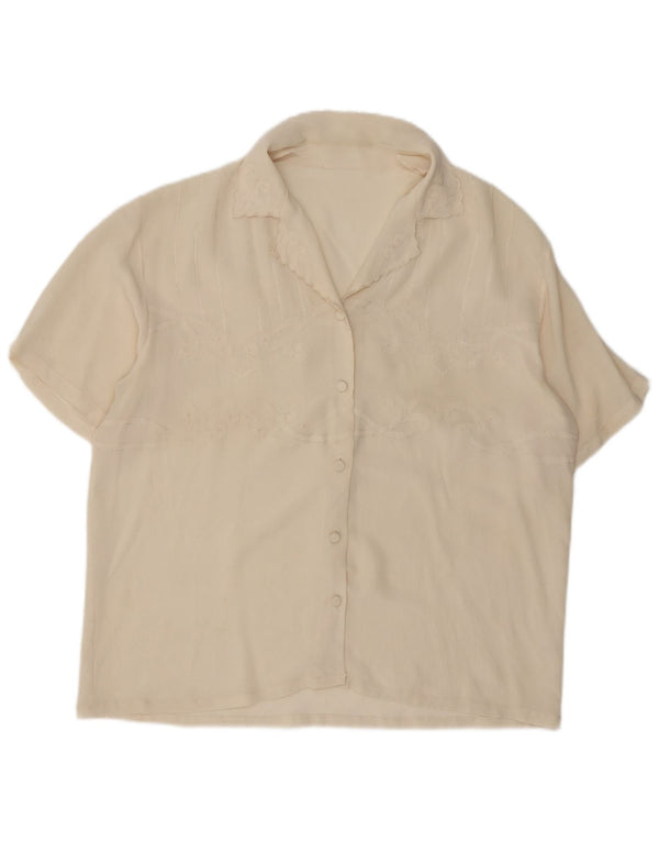 Camicetta vintage da donna a maniche corte UK 14 grande bianco sporco