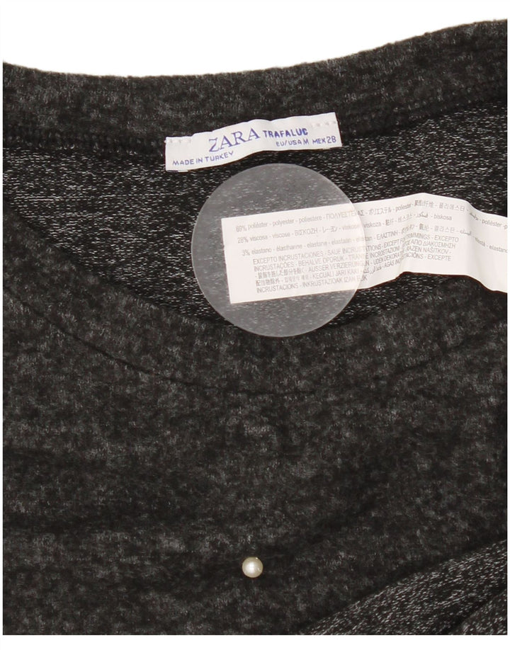 T-shirt ampia da donna Zara UK 14 Poliestere maculato grigio medio