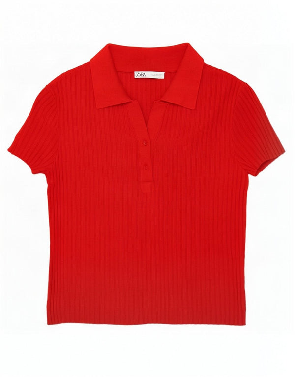 Zara Womens Short Sleeve Shirt Blouse UK 16 Large Red Viscose
