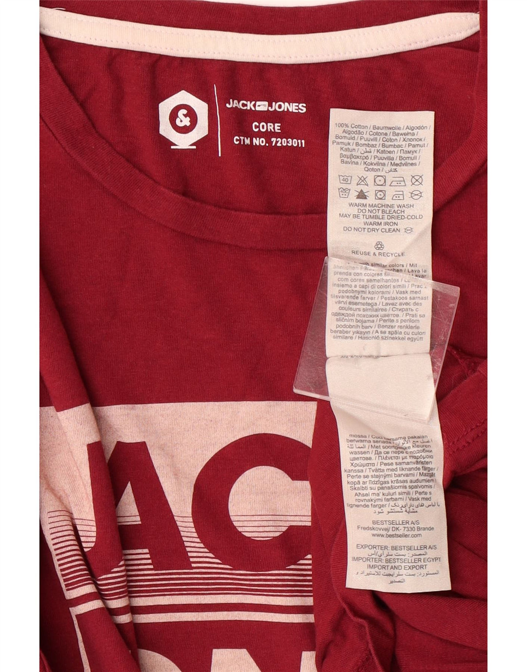 JACK & JONES Mens Core Graphic T-Shirt Top Medium Red Cotton
