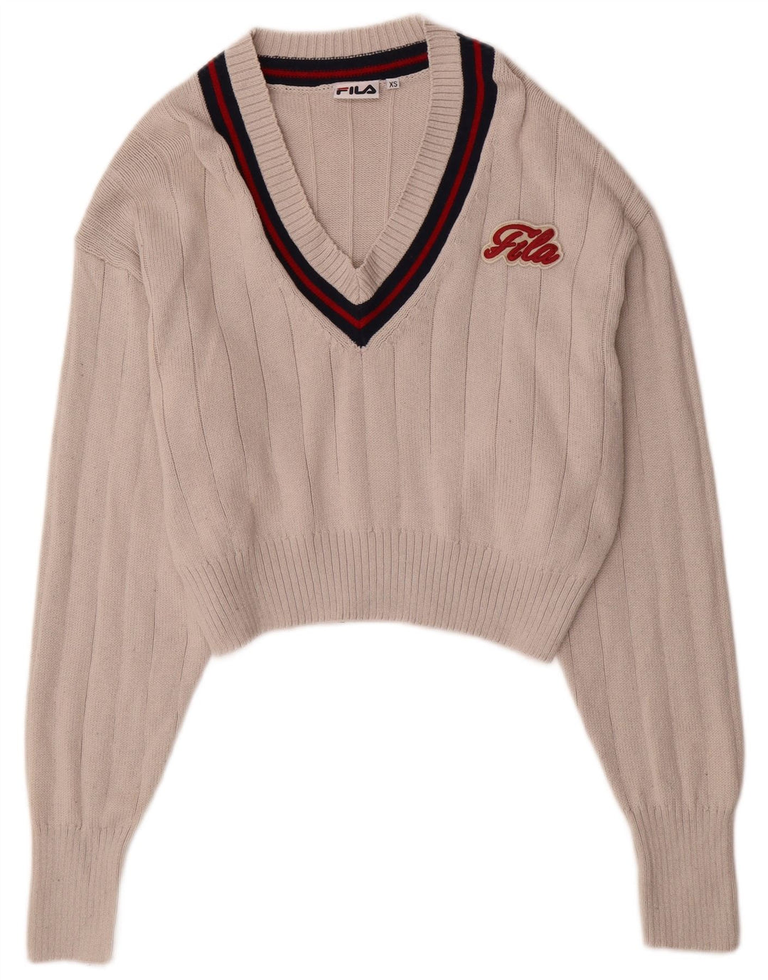 FILA Maglione da donna oversize corto con scollo a V UK 6 XS Cotone beige