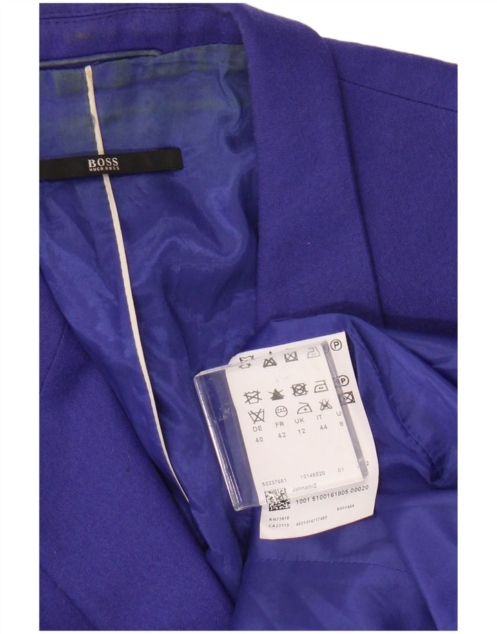 Giacca blazer a 3 bottoni da donna Hugo Boss UK 12 Lana vergine viola media