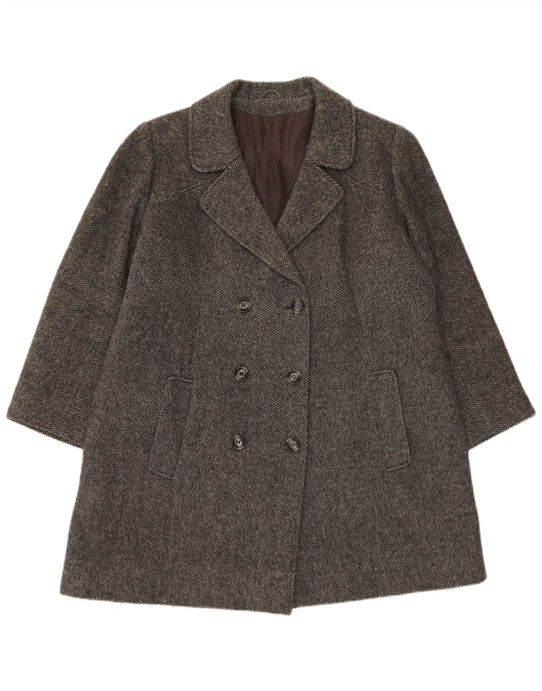 Cappotto doppiopetto vintage da donna UK 16 grande lana grigia