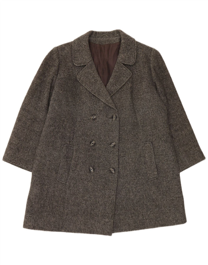 Cappotto doppiopetto vintage da donna UK 16 grande lana grigia