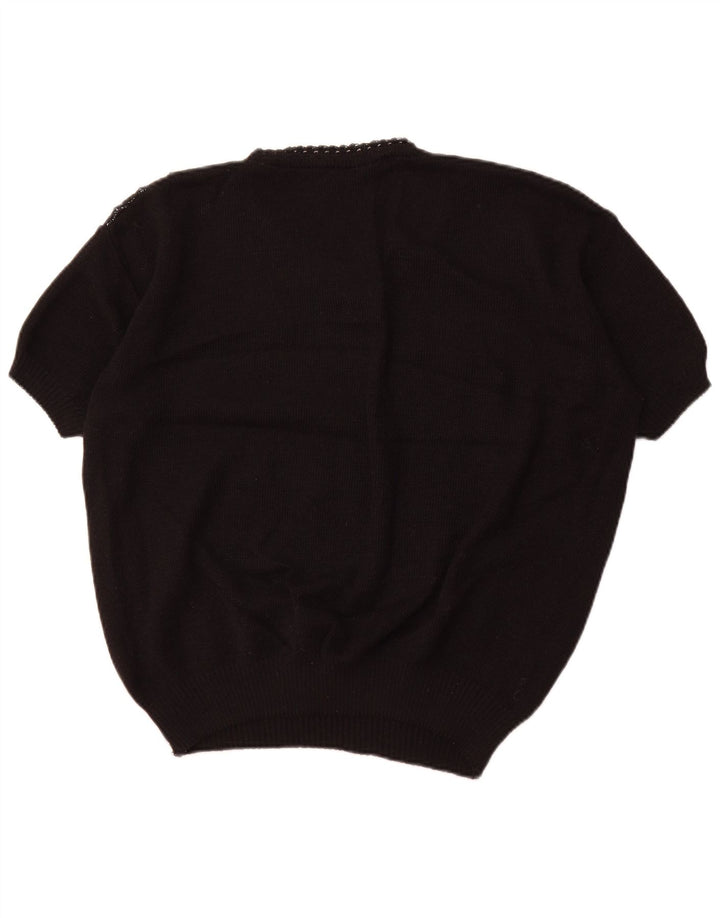 Maglione da donna VINTAGE a maniche corte con scollo a V UK 18 XL a righe nere