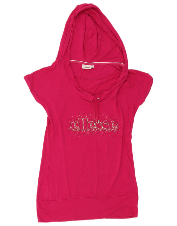 T-shirt grafica con cappuccio da donna Ellesse Top UK 12 Viscosa rosa medio