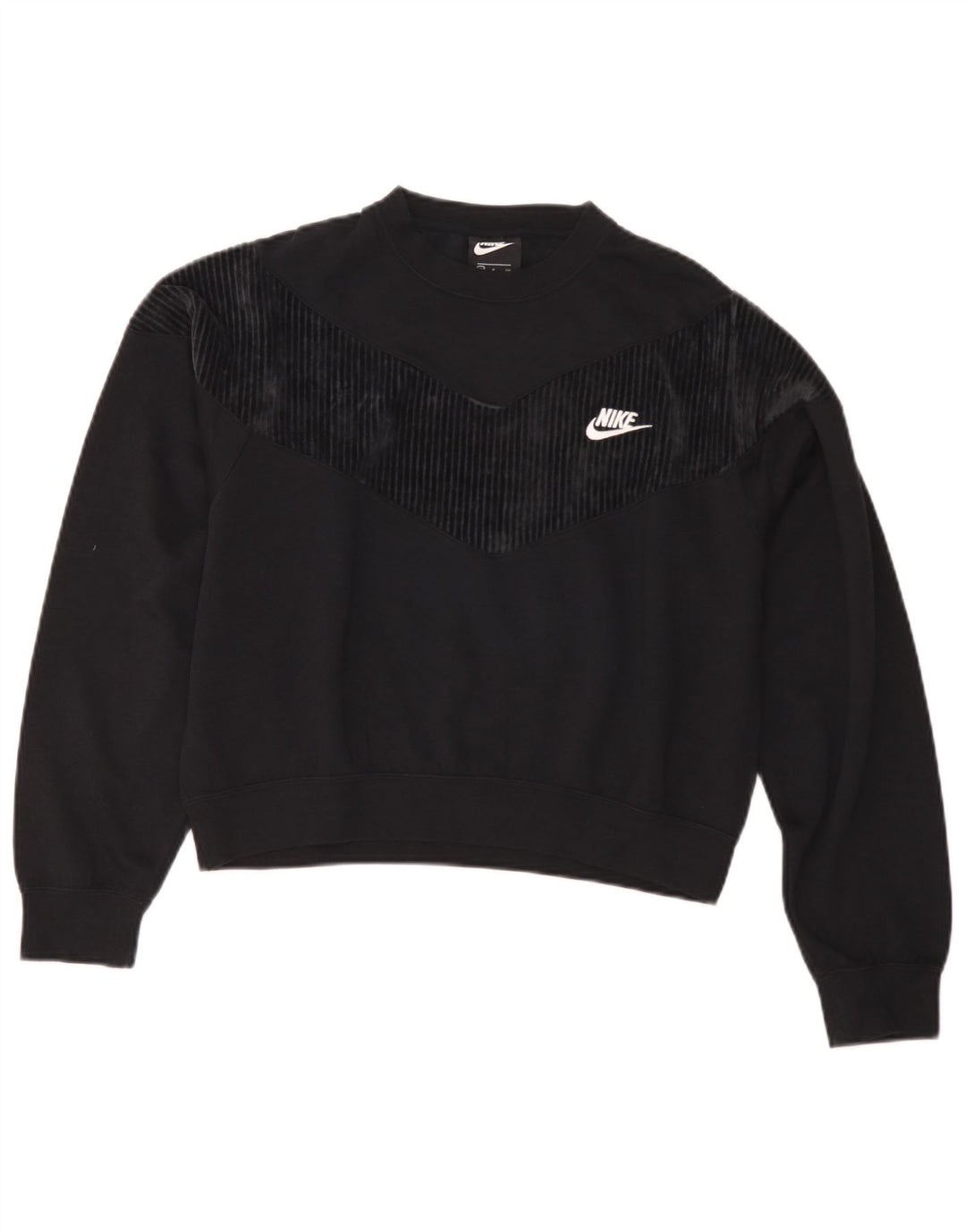 Felpa corta oversize da donna Nike, maglione UK 10, piccola, cotone nero