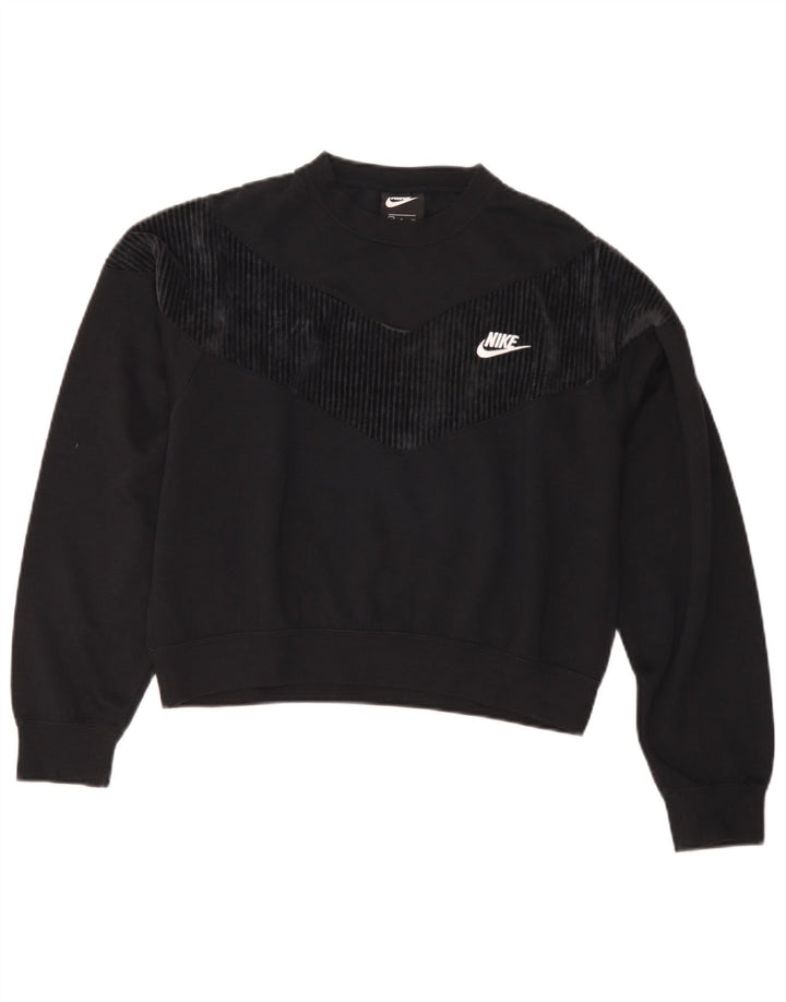 Felpa corta oversize da donna Nike, maglione UK 10, piccola, cotone nero