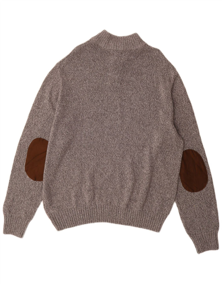 Maglione da uomo Chaps con collo a bottoni grandi 2XL Cotone chiazzato grigio