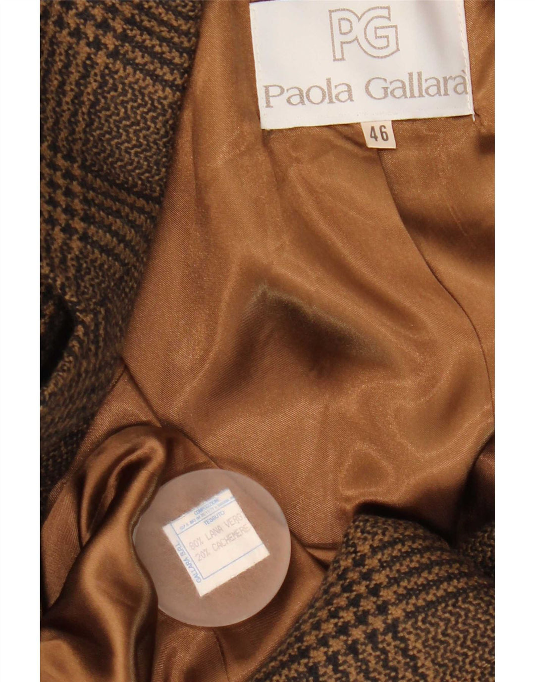 Giacca blazer doppiopetto vintage da donna IT 46 grande pied de poule marrone