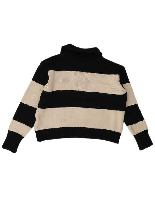 Zara Womens Oversized Polo Neck Jumper Sweater UK 10 Small Black Striped