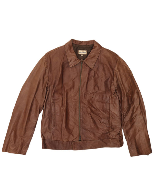 MASTERPELLE Giubbotto bomber da uomo in pelle UK 40 Grande pelle marrone