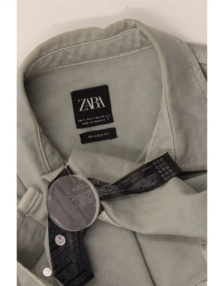 Camicia in denim dalla vestibilità comoda ZARA da uomo, piccola, in cotone kaki