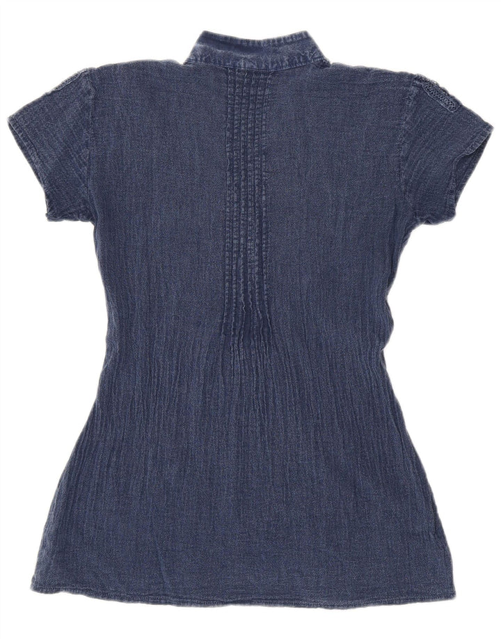 Camicetta da donna vintage Top UK 10 piccolo cotone blu navy