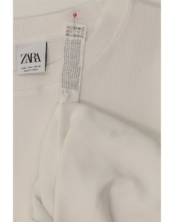 Maglione Zara da uomo con scollo a barchetta, grande, in cotone bianco