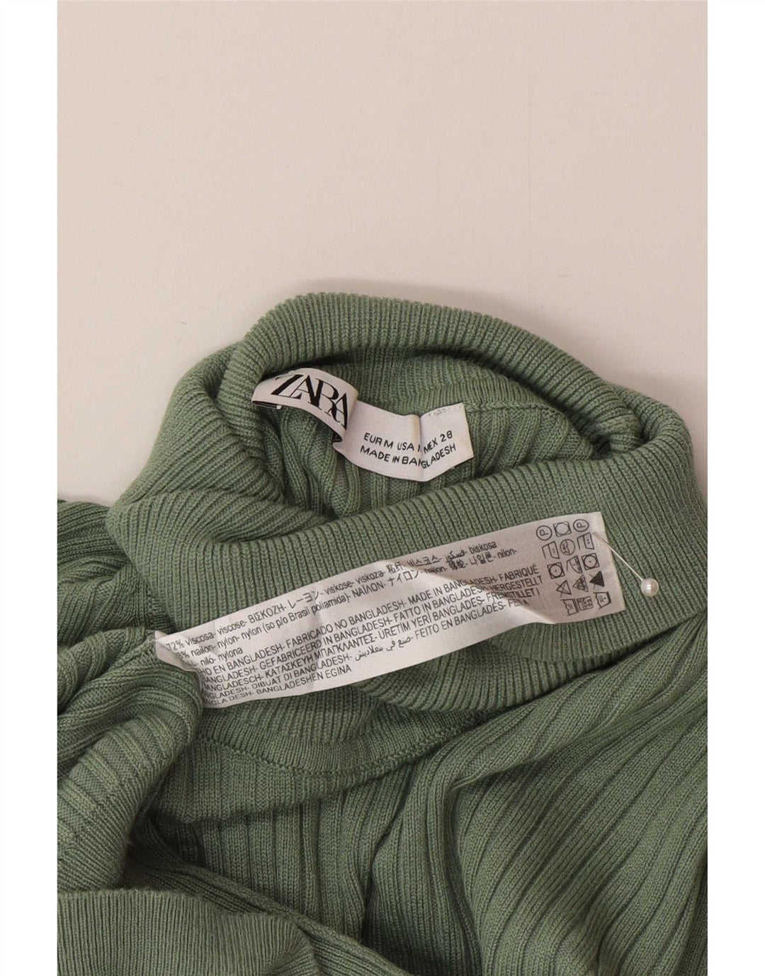 Maglione maglione a collo alto da donna Zara UK 12 Viscosa verde medio