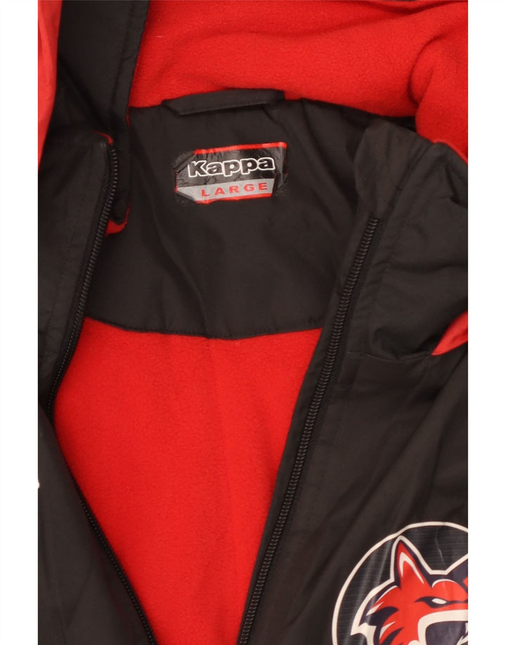 Giacca a vento con cappuccio grafico da uomo Kappa UK 40 grande poliestere nero