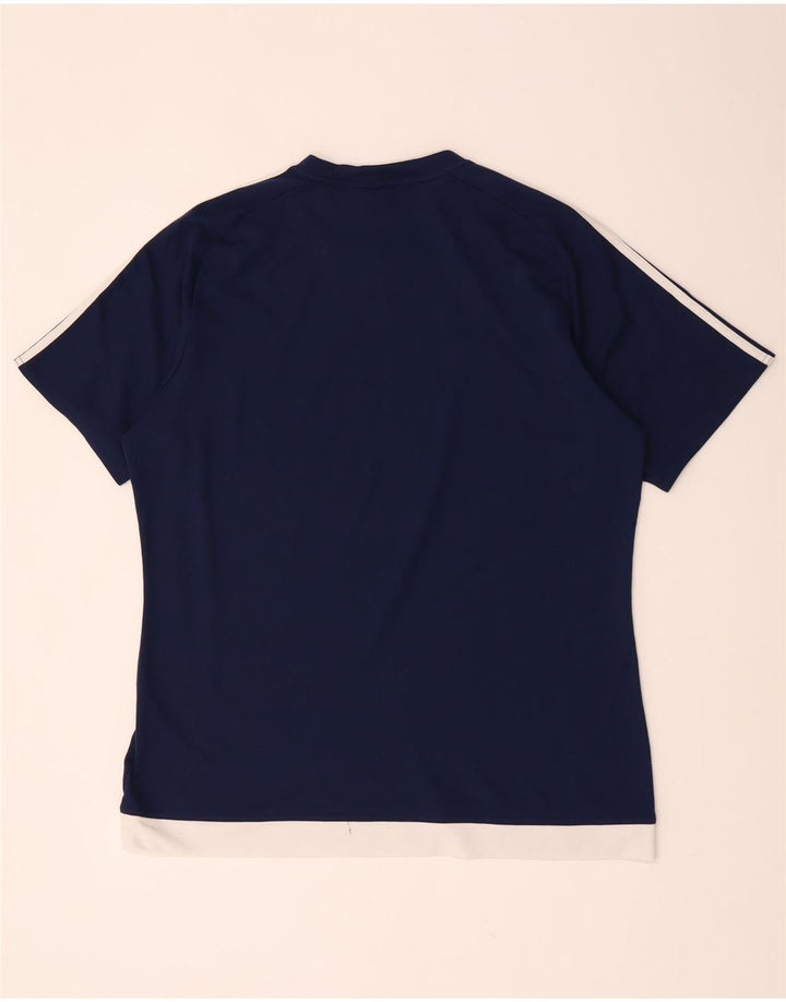 Adidas Uomo Climalite T-shirt Top Large Blu Navy Colourblock Poliestere