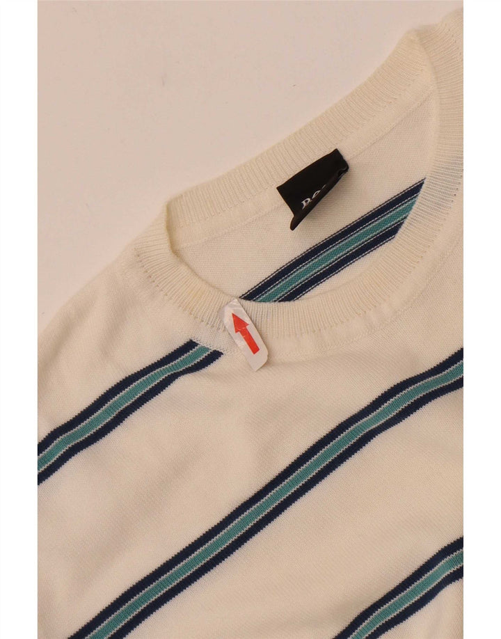 Hugo Boss Maglione girocollo da uomo in cotone a righe bianche medie
