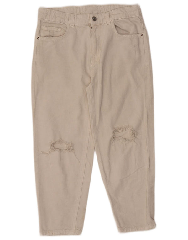 Jeans affusolati a vita alta effetto vissuto ZARA per ragazze 13-14 anni W28 L22 Bianco
