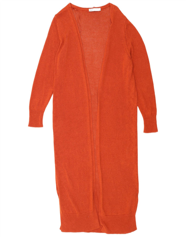 Maglione cardigan aperto lungo da donna Zara UK 14 Viscosa marrone medio