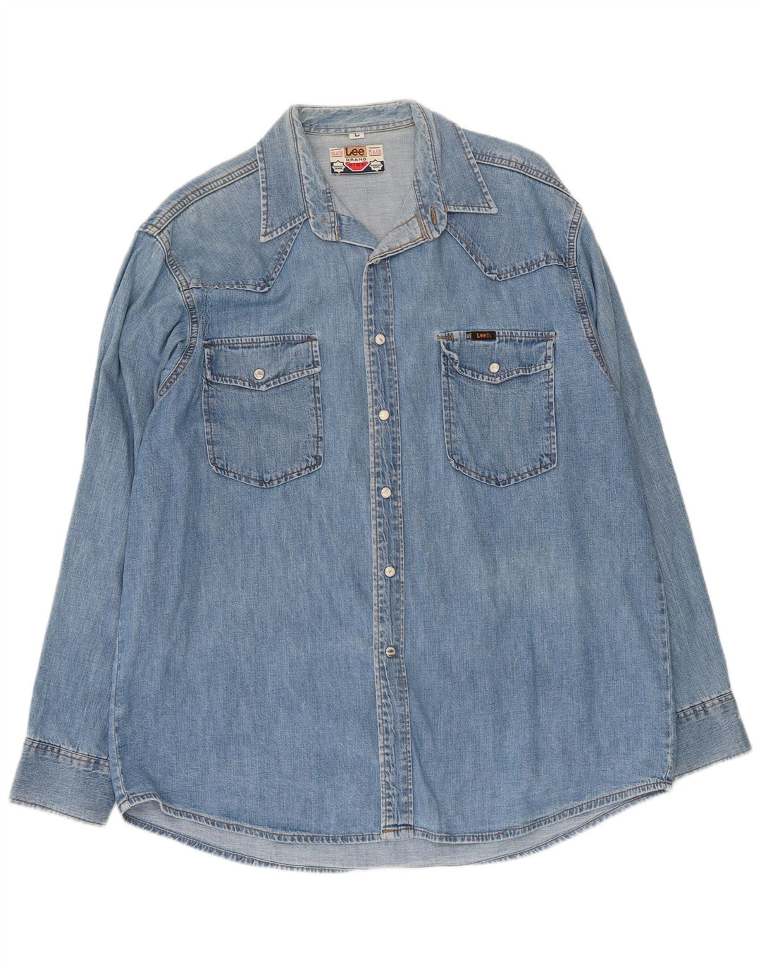 Camicia in denim da uomo Lee grande in cotone blu