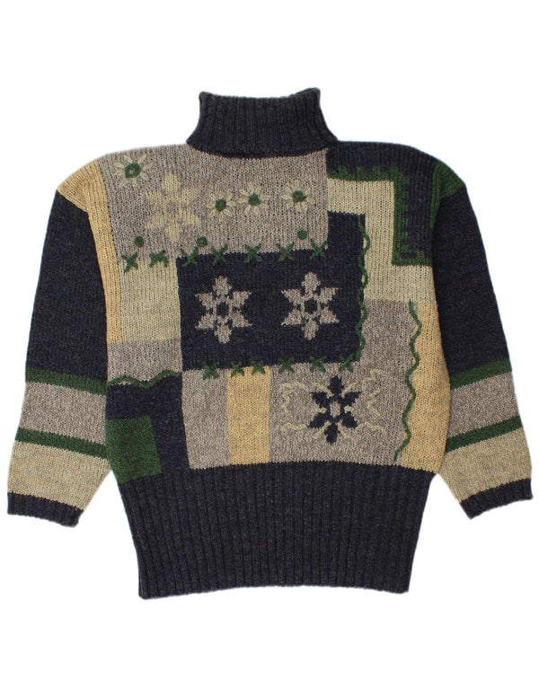 Maglione maglione vintage da donna con collo alto EU 44 XL Blu navy color block