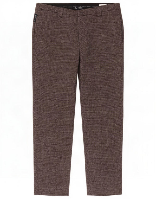 Armani Pantaloni chino slim da donna EU 42 Large W30 L27 Pied de poule marrone