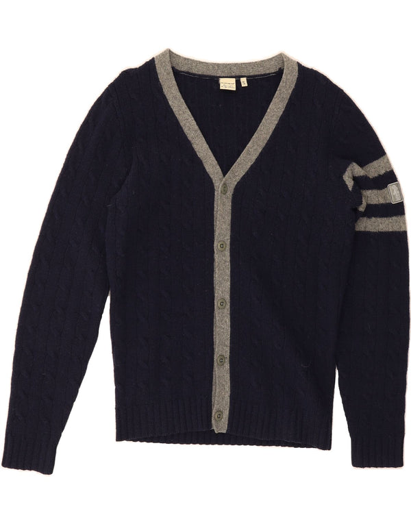 Maglione cardigan da uomo REFRIGUE piccolo in lana d'agnello a righe blu navy