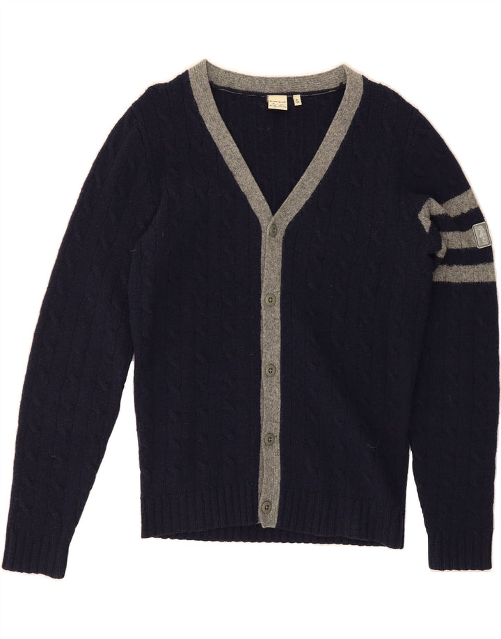 Maglione cardigan da uomo REFRIGUE piccolo in lana d'agnello a righe blu navy
