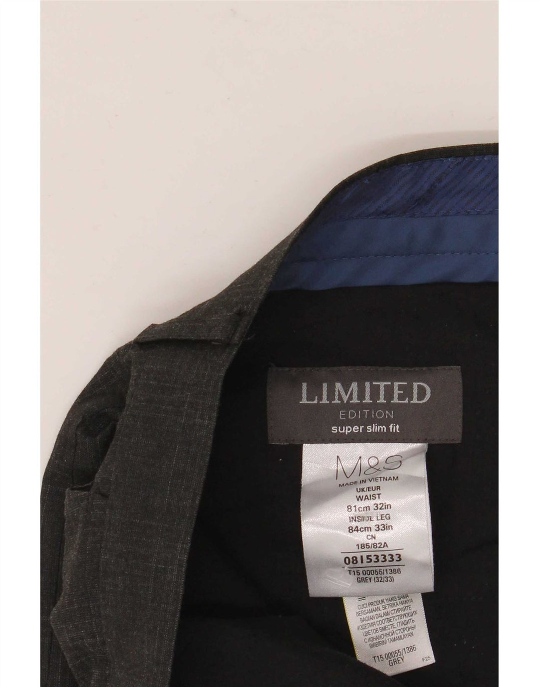 Pantaloni da abito da uomo Marks & Spencer super slim fit W32 L33 a quadri grigi