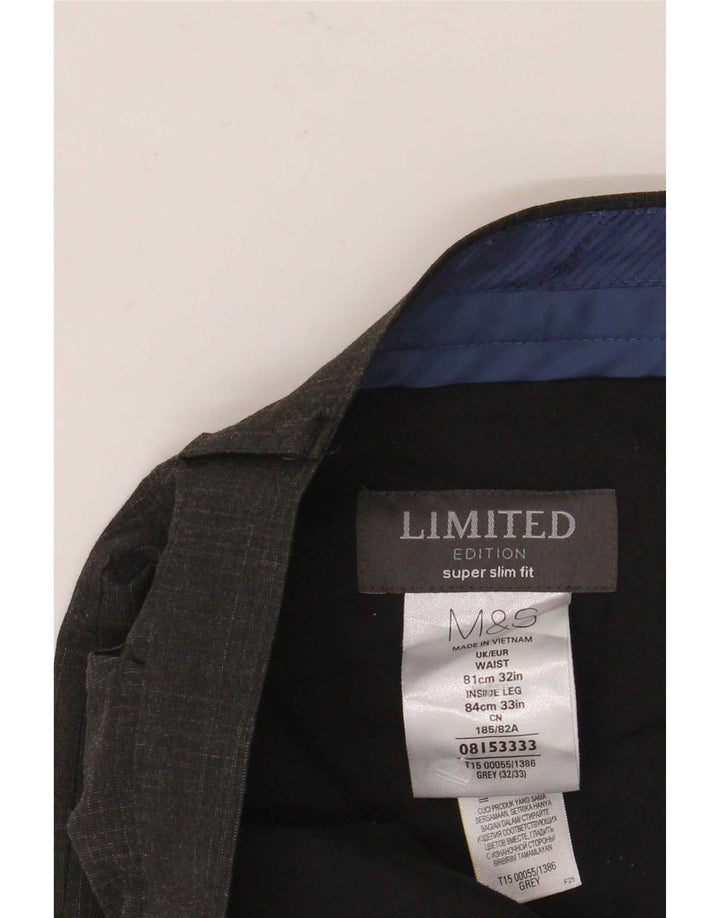 Pantaloni da abito da uomo Marks & Spencer super slim fit W32 L33 a quadri grigi