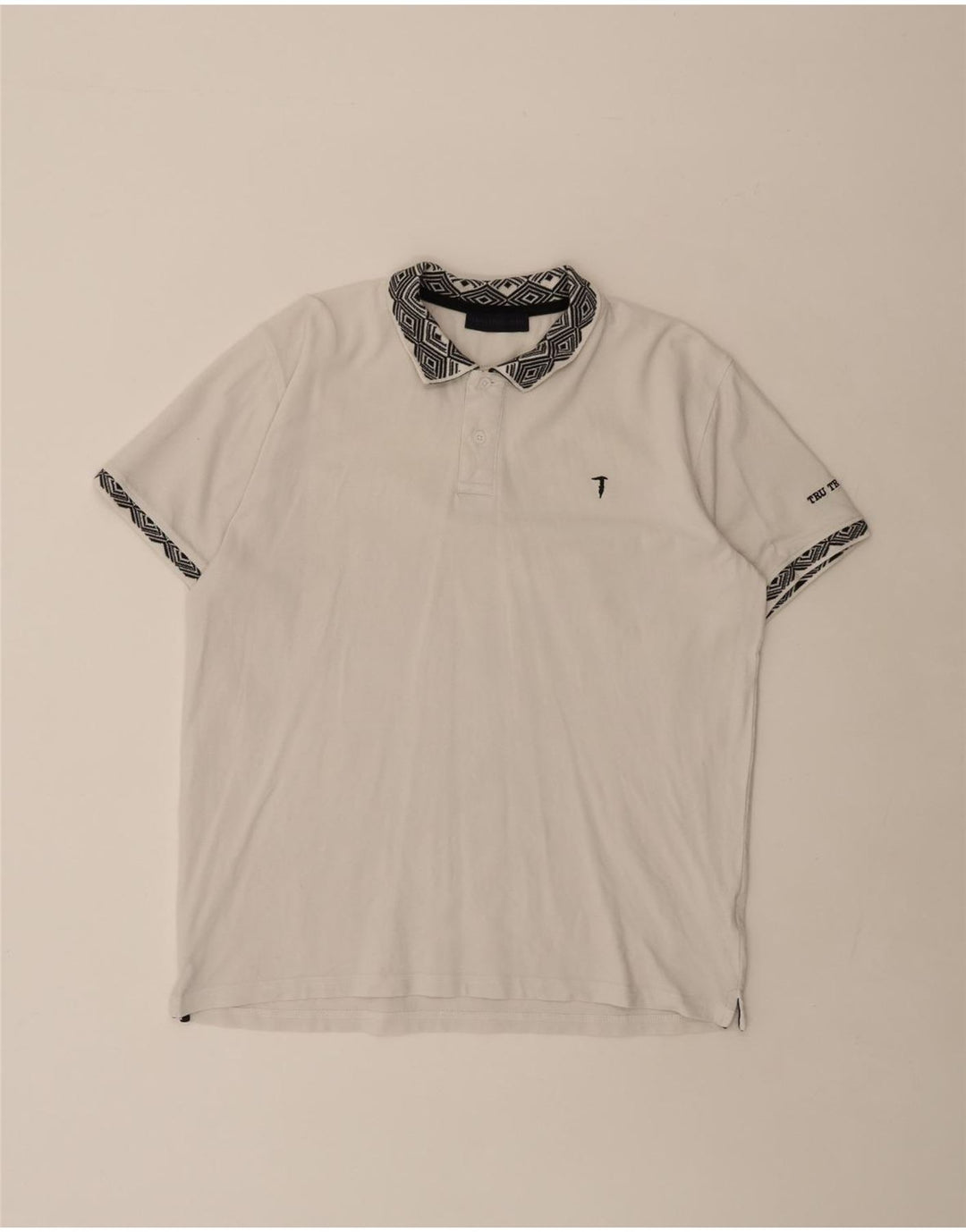 TRUSSARDI Mens Polo Shirt XL White Geometric Cotton