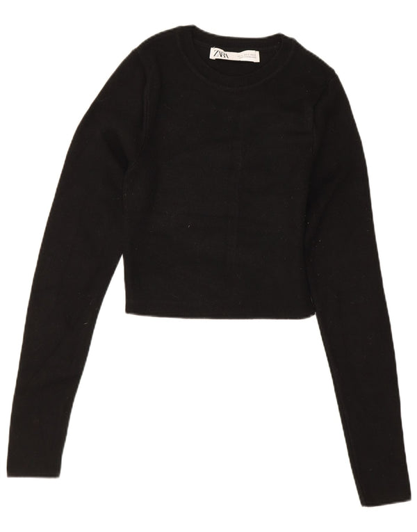 Top corto da donna Zara a maniche lunghe UK 8 piccolo in viscosa nera