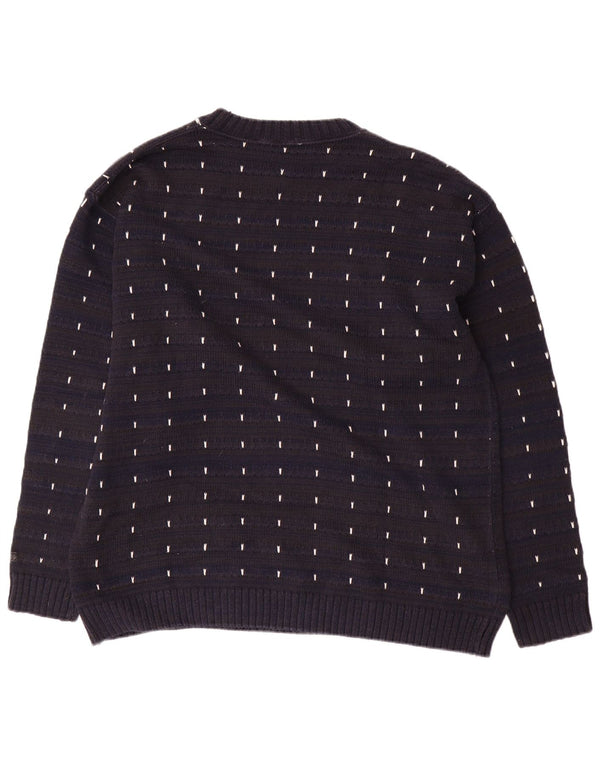 Maglione vintage da uomo con scollo a barca, grande cotone a righe blu navy