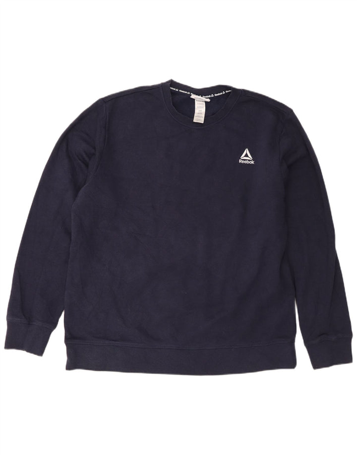 Felpa Reebok da uomo, maglione grande, in cotone blu navy