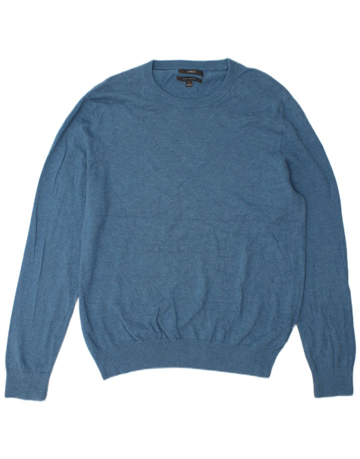 Maglione maglione girocollo da uomo Marks & Spencer grande cotone blu